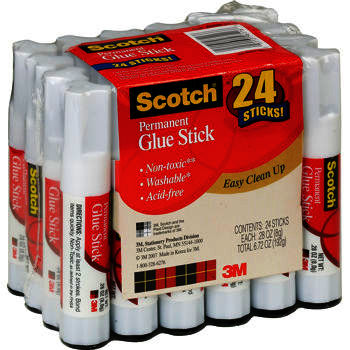 Scotch Permanent Glue Stick .28 oz 24/Pack